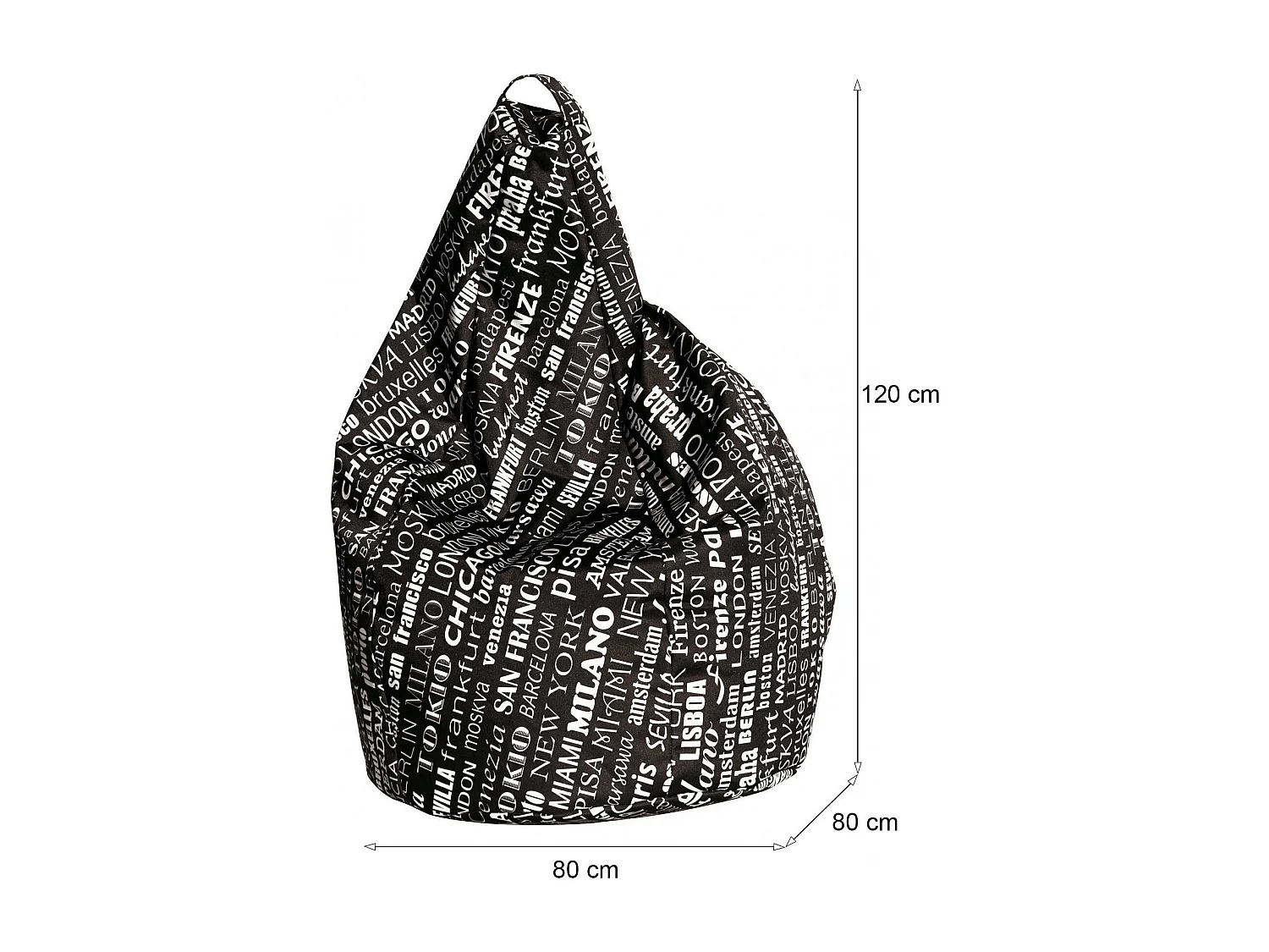 Pouf Marisa, Forma Sacco Made in Italy, 80x80x120h cm Nero