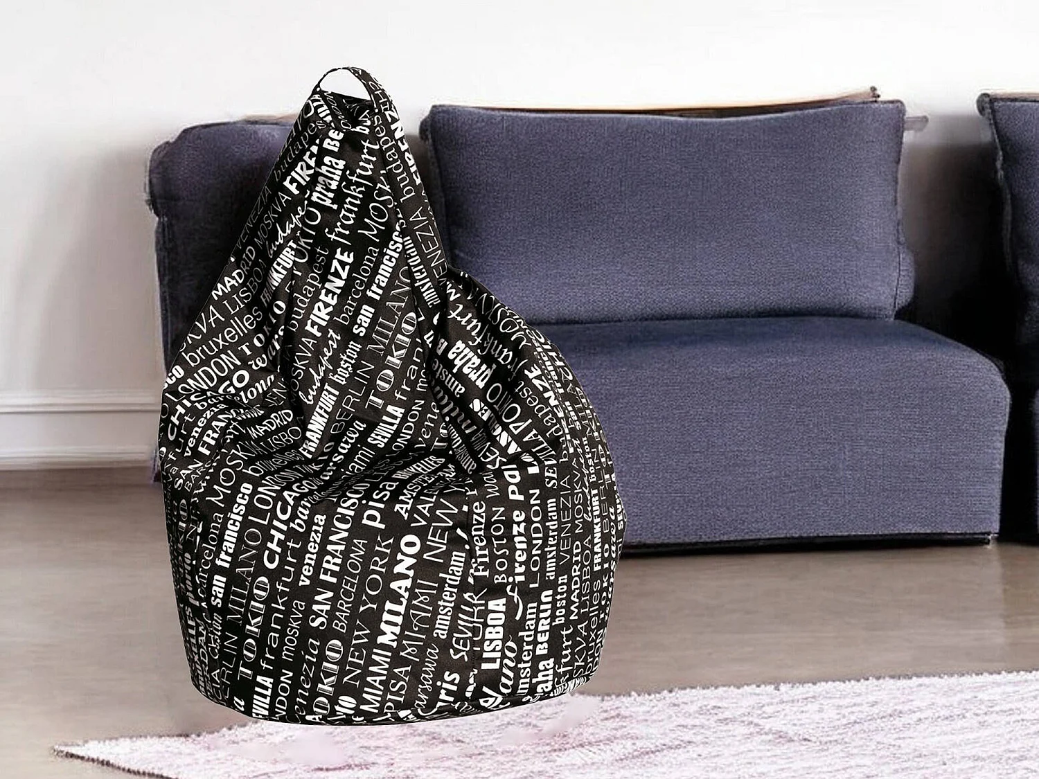 Pouf Marisa, Fauteuil polyvalent, Chaise sac, Pouf repose-pieds, Made in Italy, 80x80 h120 cm, Noir et Blanc