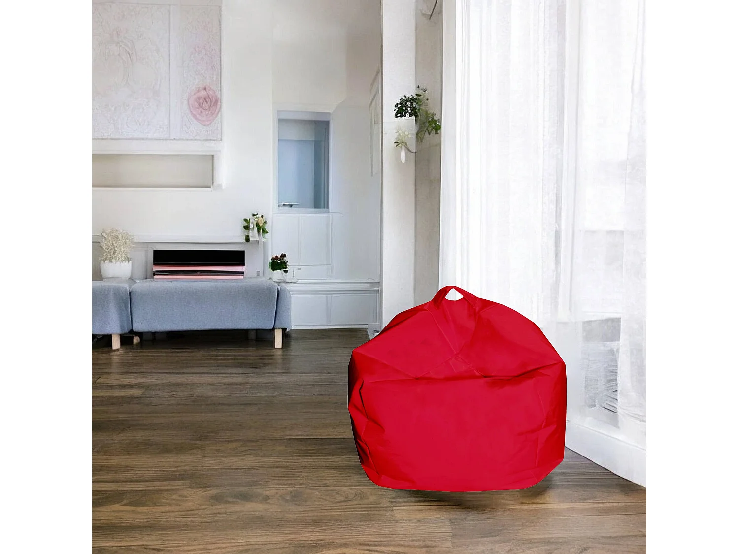 Puf Ascia, Sillón multiusos, Puf, Puf reposapiés, Made in Italy, 65x65 h50 cm, Rojo