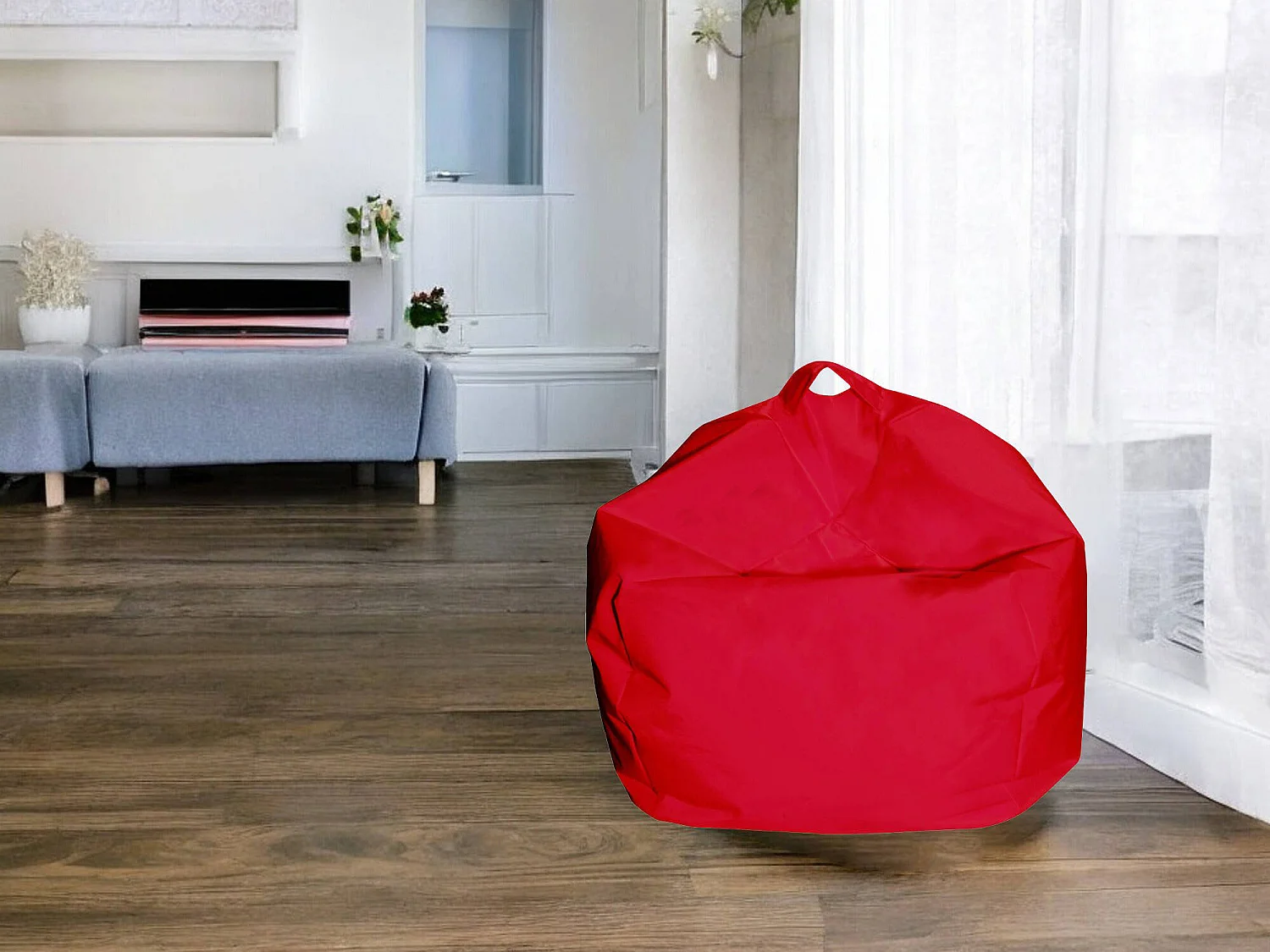 Pouf Ascia, Fauteuil polyvalent, Chaise sac, Pouf repose-pieds, Made in Italy, 65x65 h50 cm, Rouge