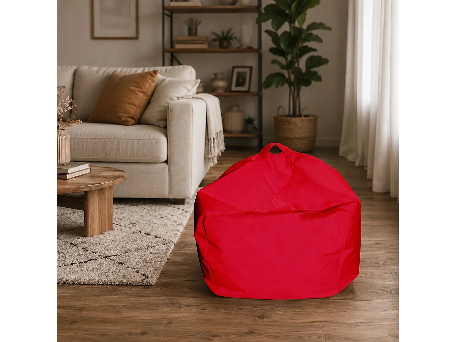 Pouf Ascia, Fauteuil polyvalent, Chaise sac, Pouf repose-pieds, Made in Italy, 65x65 h50 cm, Rouge