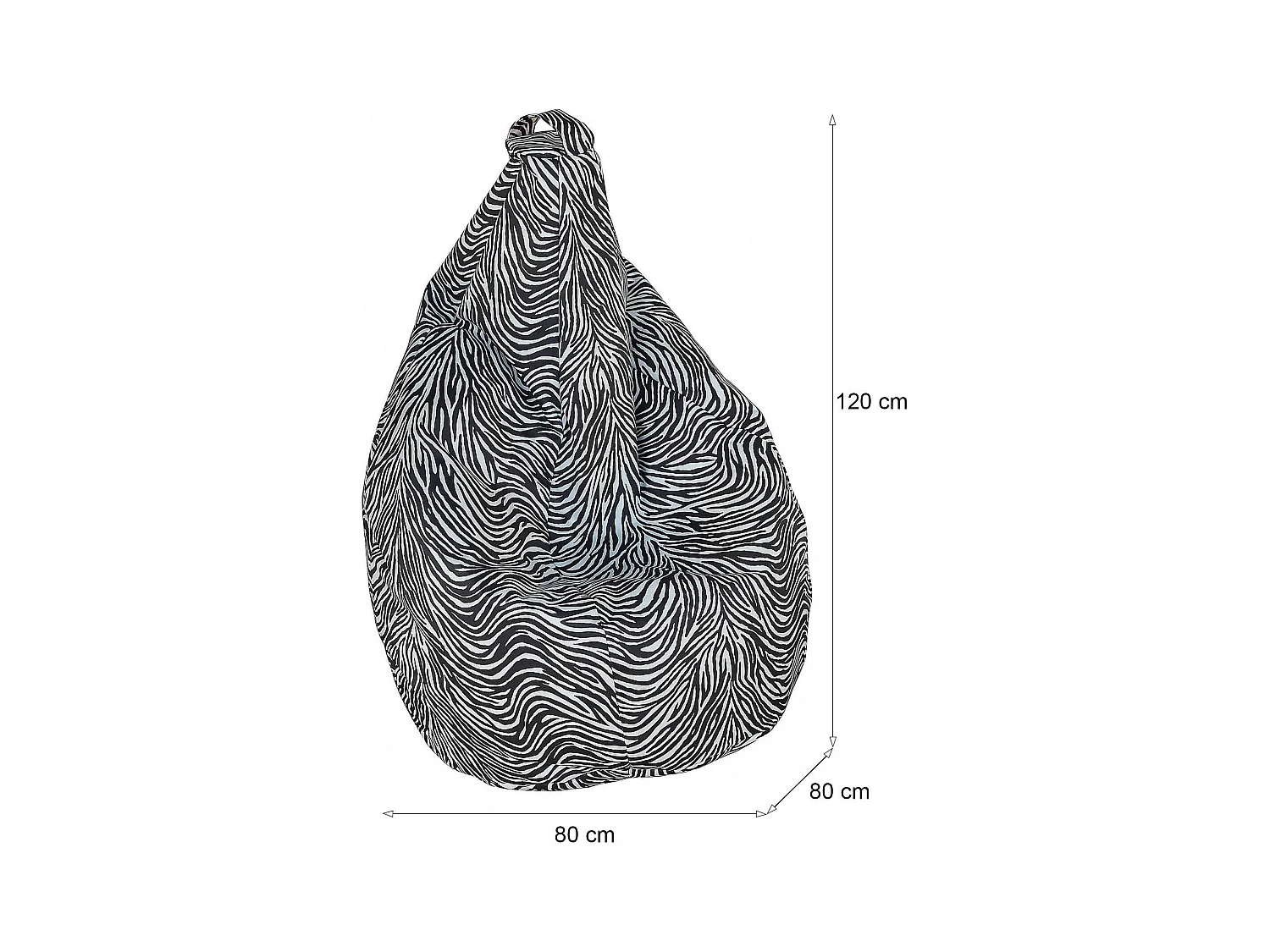 Pouf Maristella, Fauteuil polyvalent, Chaise sac, Pouf repose-pieds, Made in Italy, 80x80 h120 cm, Noir et Blanc, Motif zébré