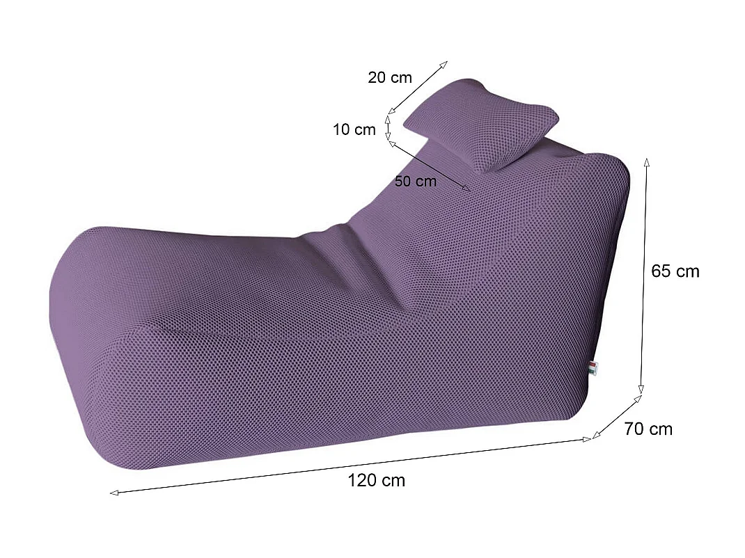Pouf ÐœÑ–hck, Fauteuil polyvalent, Chaise sac, Pouf repose-pieds, Made in Italy, 70x120 h65 cm, Violet