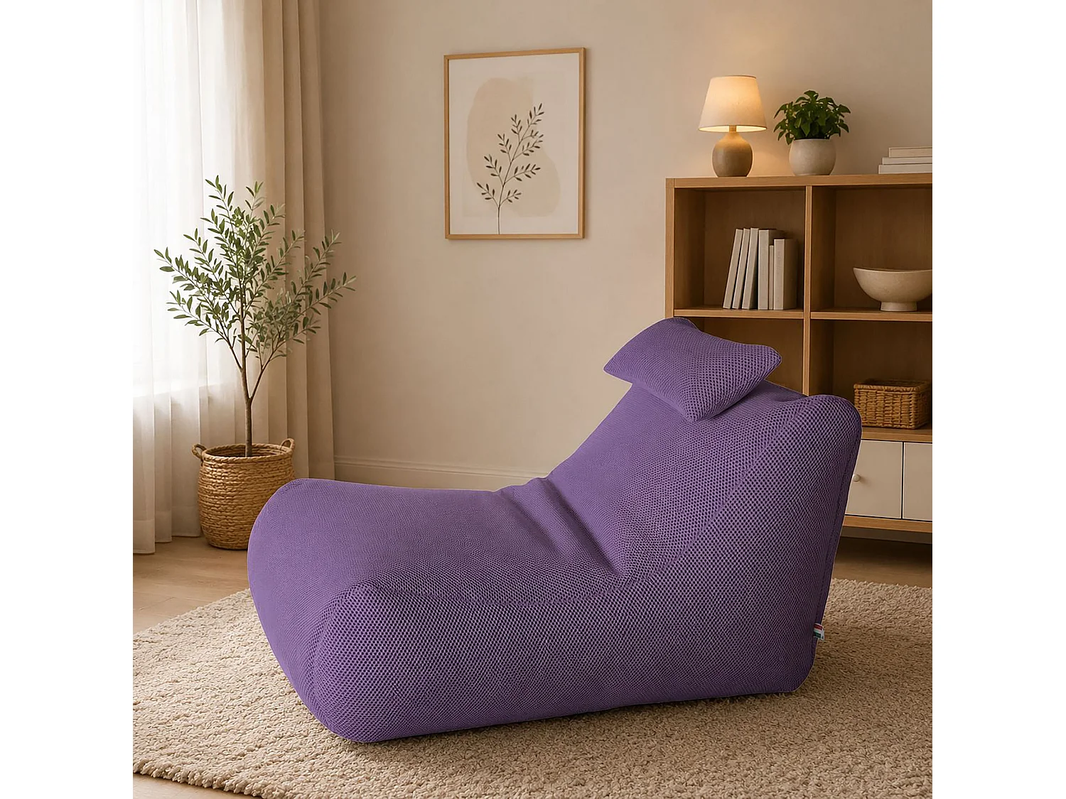 Pouf ÐœÑ–hck, Fauteuil polyvalent, Chaise sac, Pouf repose-pieds, Made in Italy, 70x120 h65 cm, Violet