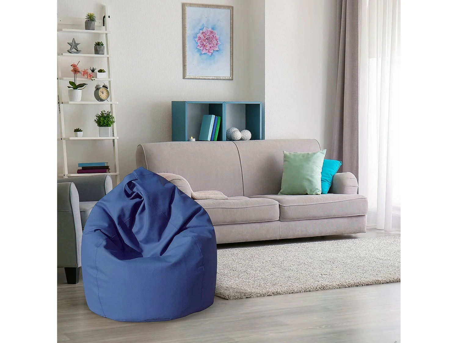 Pouf Azelia, Fauteuil polyvalent, Chaise sac, Pouf repose-pieds, Made in Italy, 70x70 h110 cm, Bleu