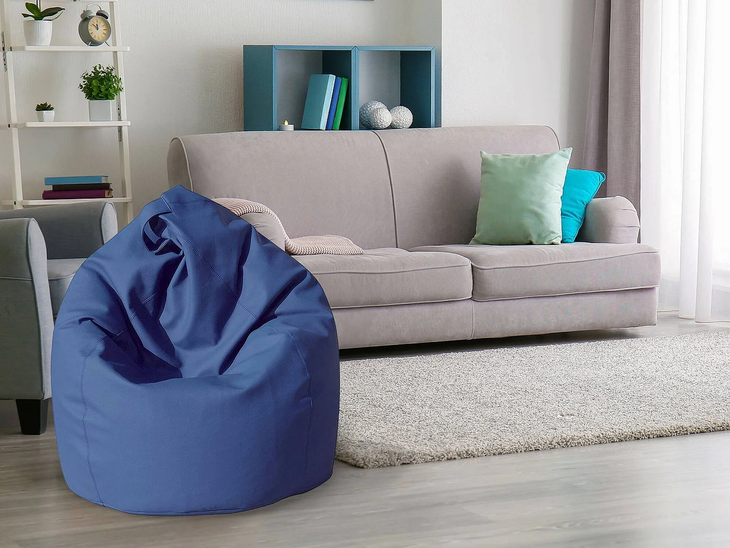 Azelia poef, Multifunctionele fauteuil, Zitzak, Voetenbank poef, Made in Italy, 70x70 h110 cm, Blauw