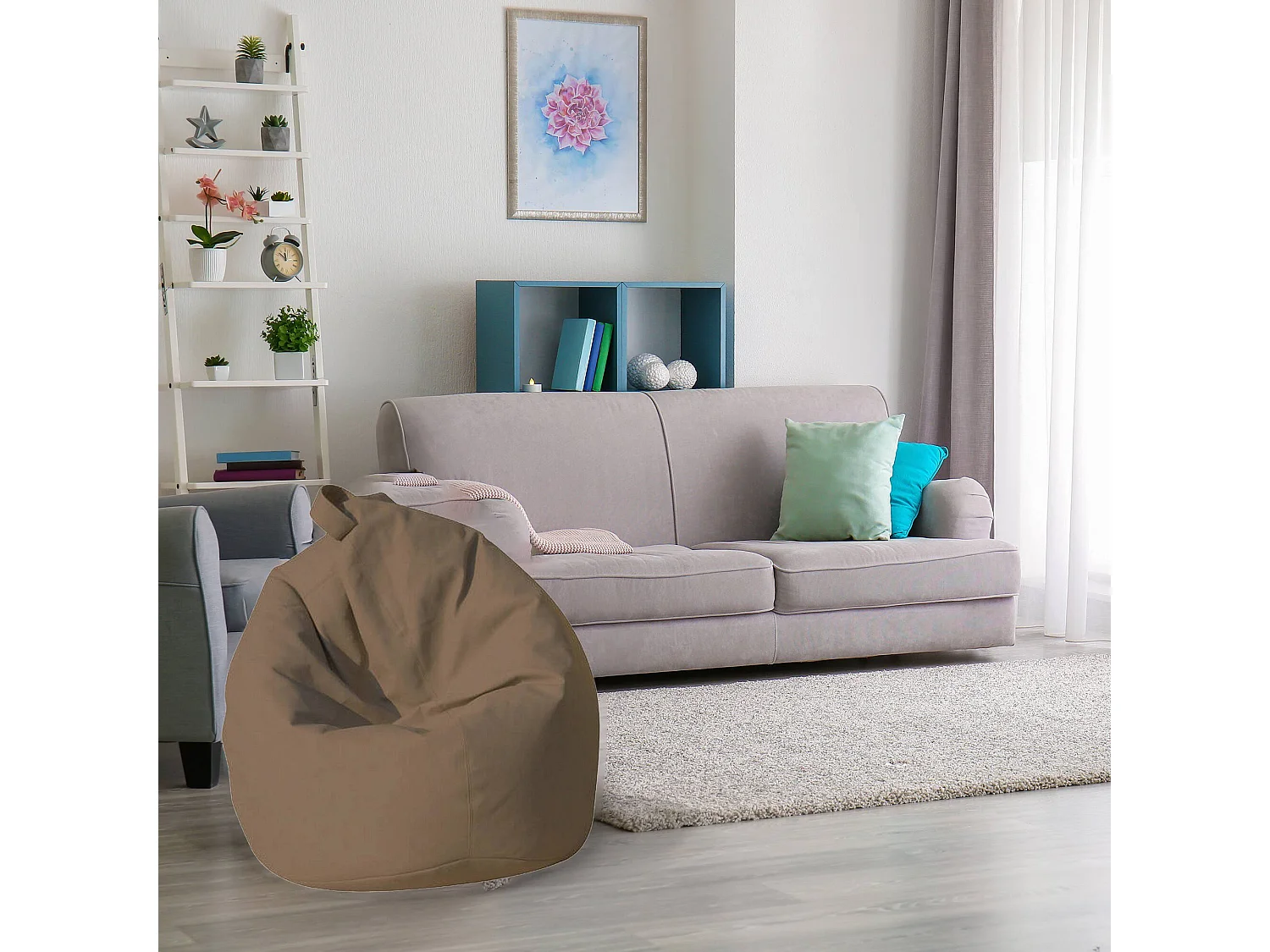 Pufe Azelia, Poltrona multiusos, Pufe, Pufe para apoio de pés, Fabricado em Itália, 70x70 h110 cm, Bege