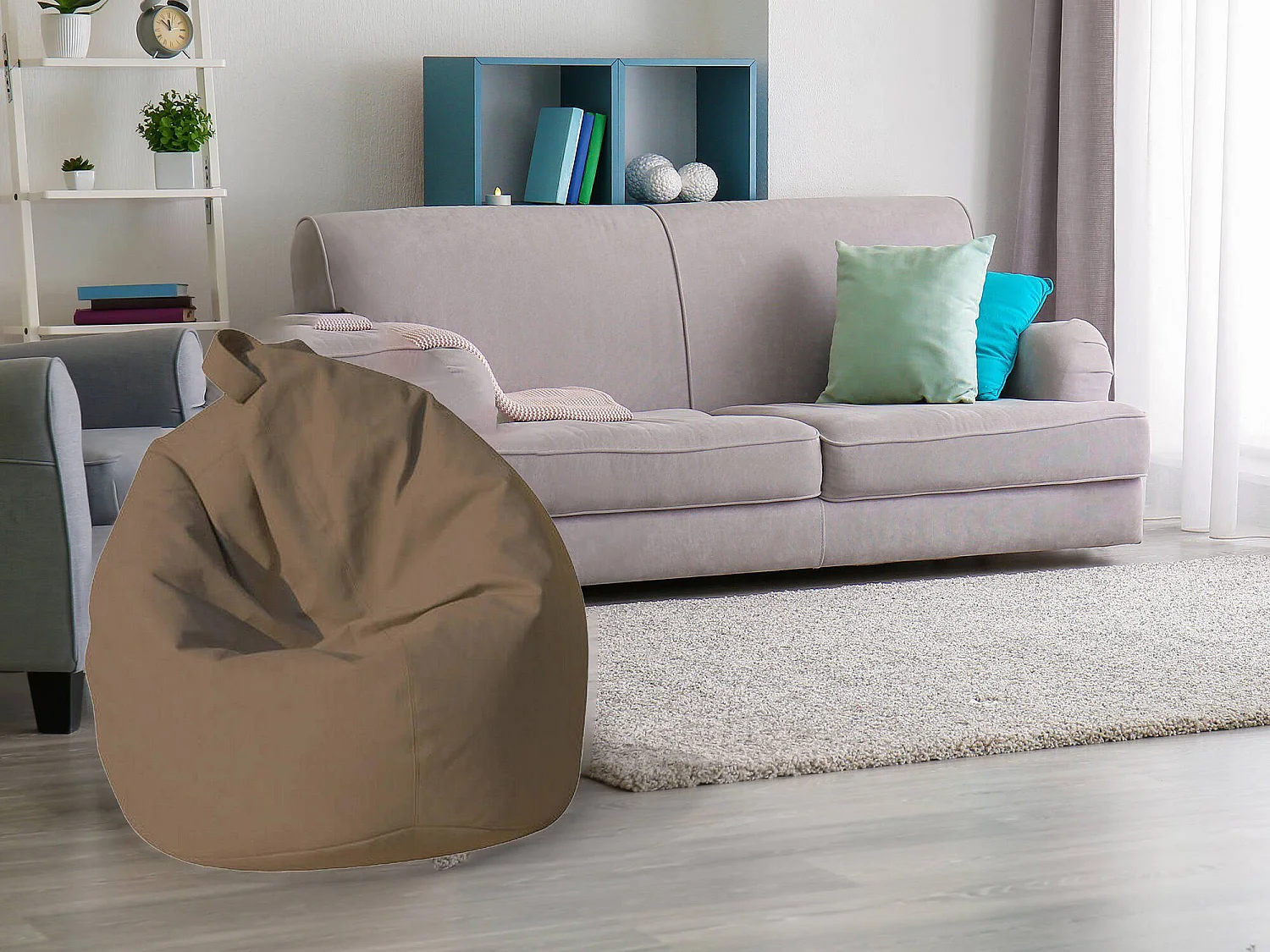 Azelia poef, Multifunctionele fauteuil, Zitzak, Voetenbank poef, Made in Italy, 70x70 h110 cm, Beige