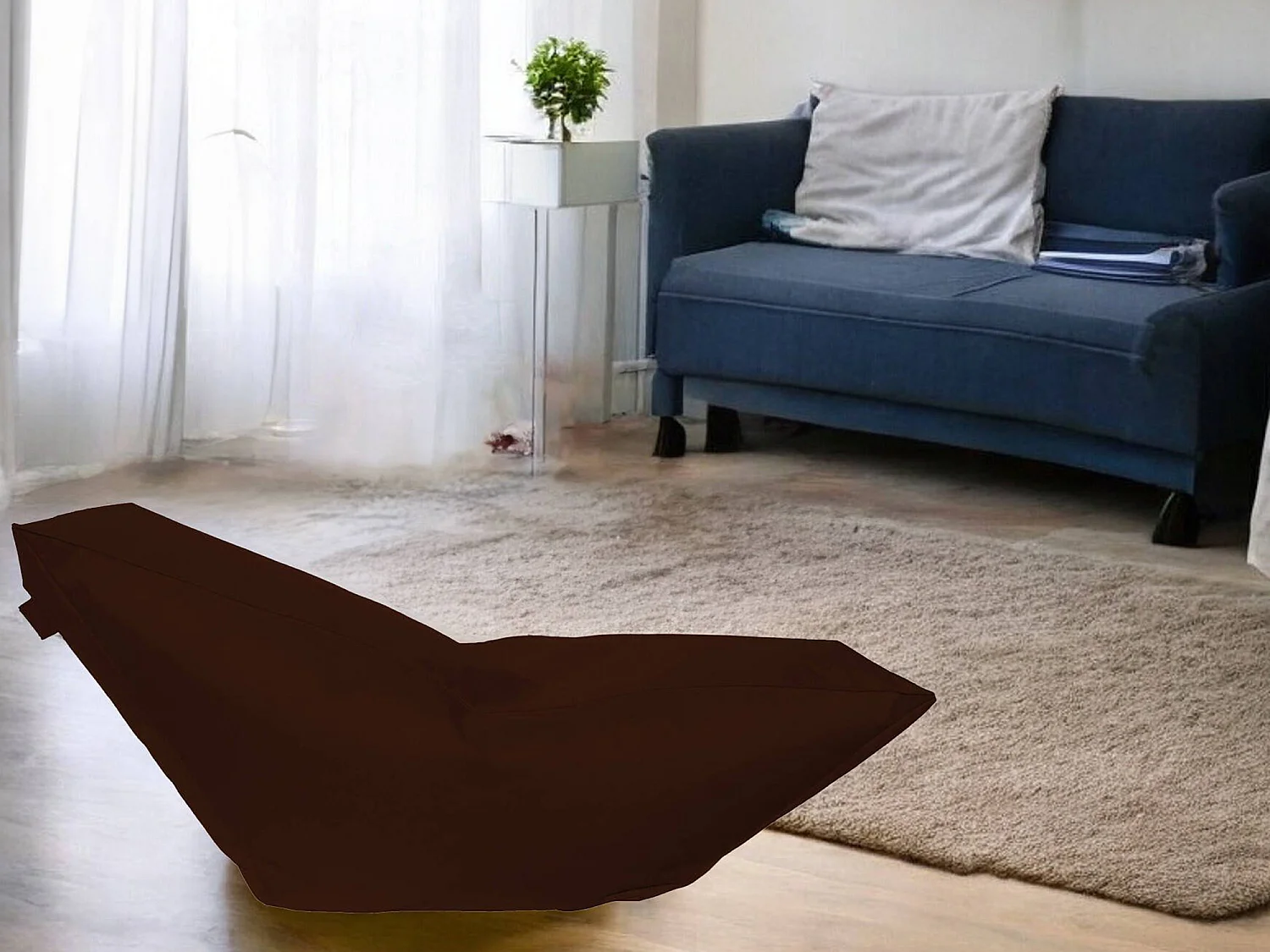 Pouf Aunter, Fauteuil polyvalent, Chaise sac, Pouf repose-pieds, Made in Italy, 160x50 h70 cm, Marron