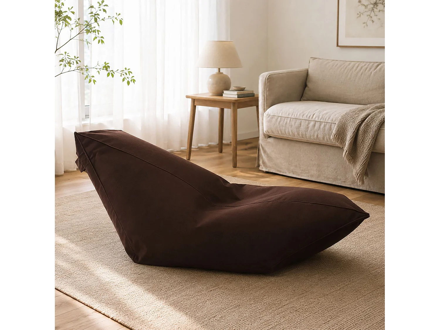 Pouf Aunter, Fauteuil polyvalent, Chaise sac, Pouf repose-pieds, Made in Italy, 160x50 h70 cm, Marron