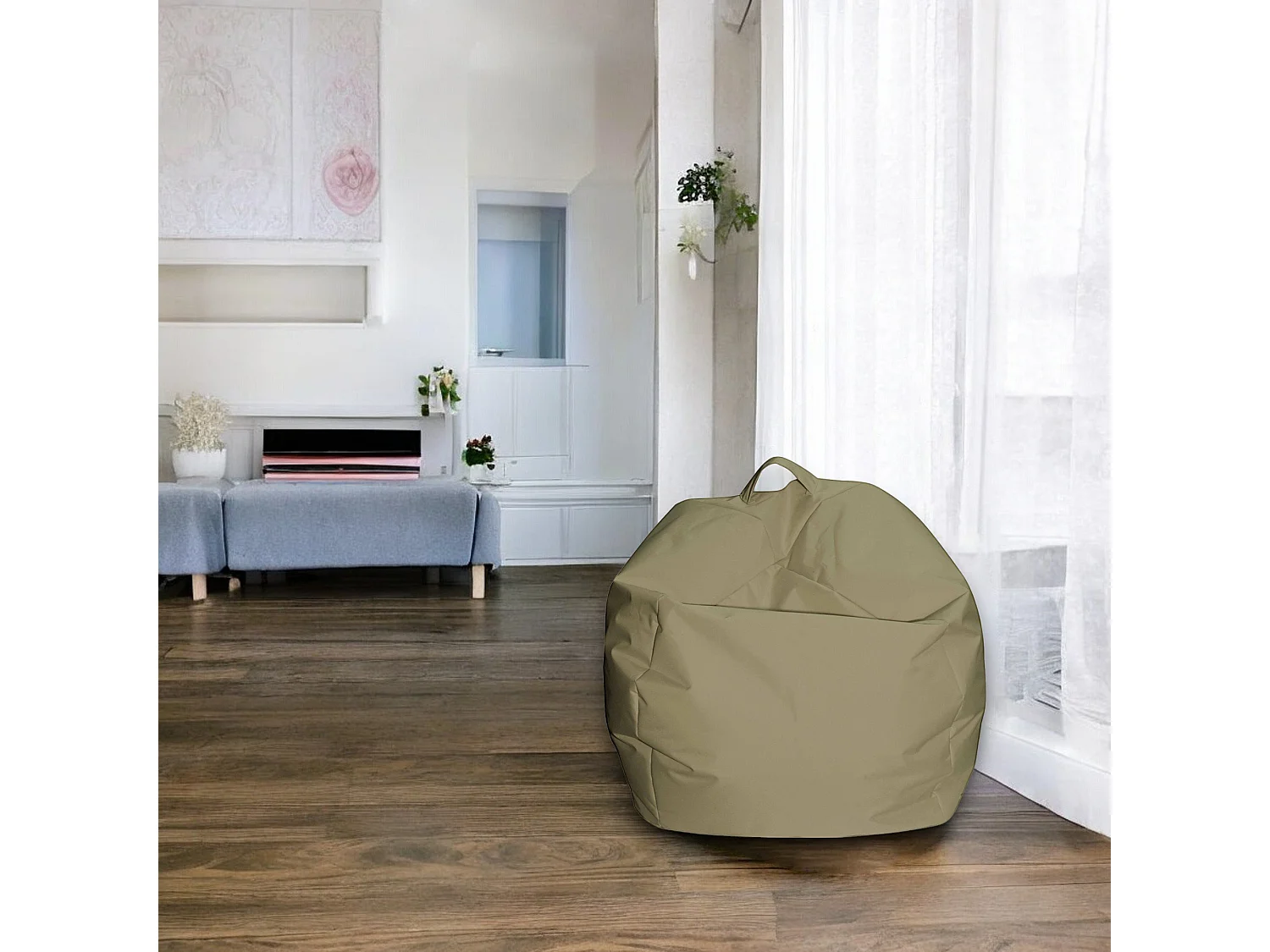 Pouf Ascia, Fauteuil polyvalent, Chaise sac, Pouf repose-pieds, Made in Italy, 65x65 h50 cm, Beige