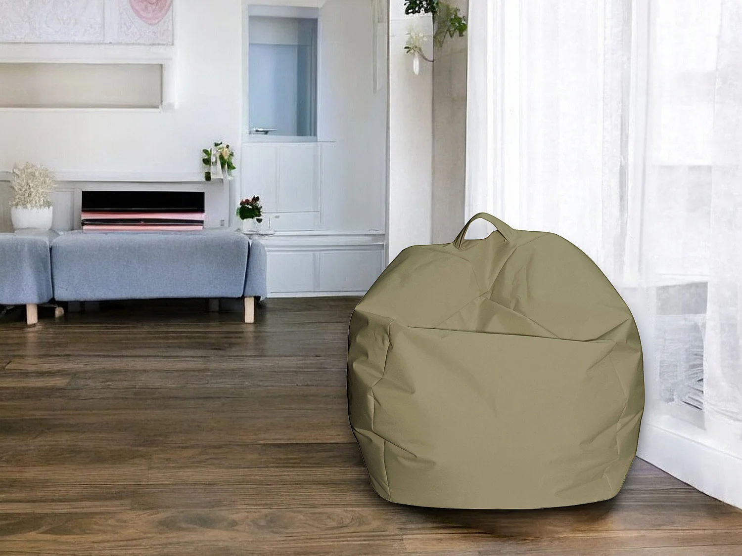 Pouf Ascia, Fauteuil polyvalent, Chaise sac, Pouf repose-pieds, Made in Italy, 65x65 h50 cm, Beige