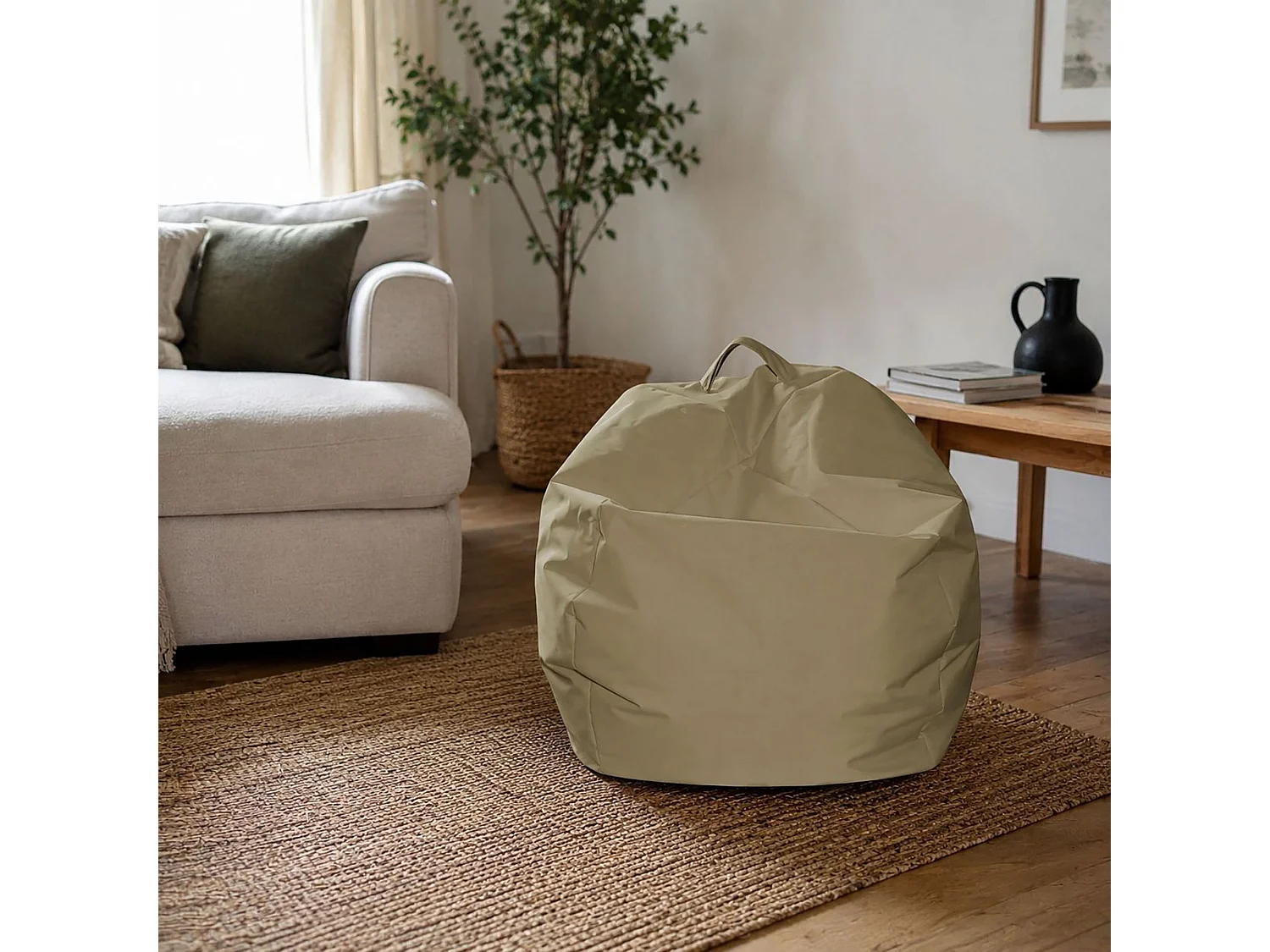 Pouf Ascia, Fauteuil polyvalent, Chaise sac, Pouf repose-pieds, Made in Italy, 65x65 h50 cm, Beige