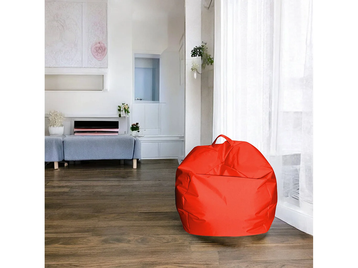 Ascia poef, Multifunctionele fauteuil, Zitzak, Voetenbank poef, Made in Italy, 65x65 h50 cm, Oranje