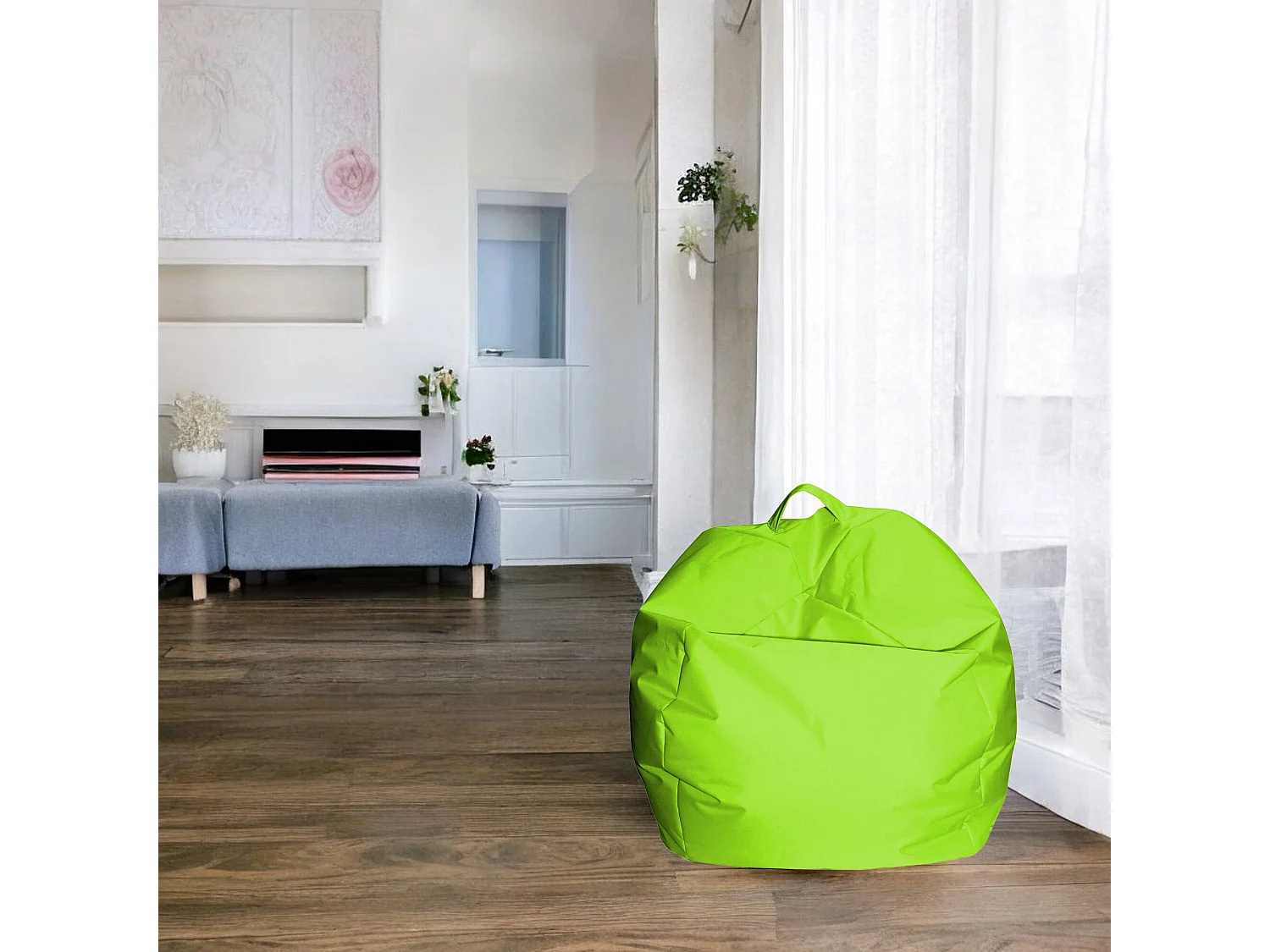 Pouf Ascia, Fauteuil polyvalent, Chaise sac, Pouf repose-pieds, Made in Italy, 65x65 h50 cm, Vert