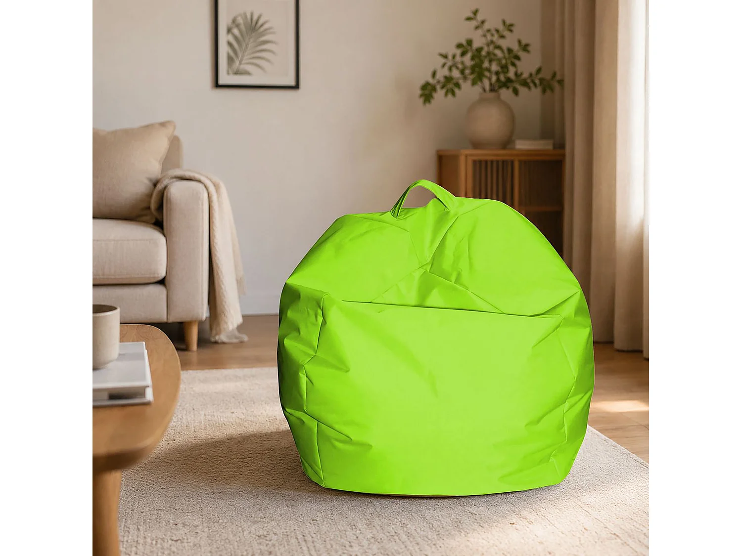 Pouf Ascia, Fauteuil polyvalent, Chaise sac, Pouf repose-pieds, Made in Italy, 65x65 h50 cm, Vert