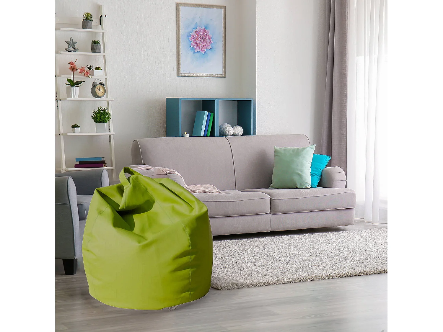 Puf Azelia, Sillón multiusos, Puf, Puf reposapiés, Made in Italy, 70x70 h110 cm, Verde