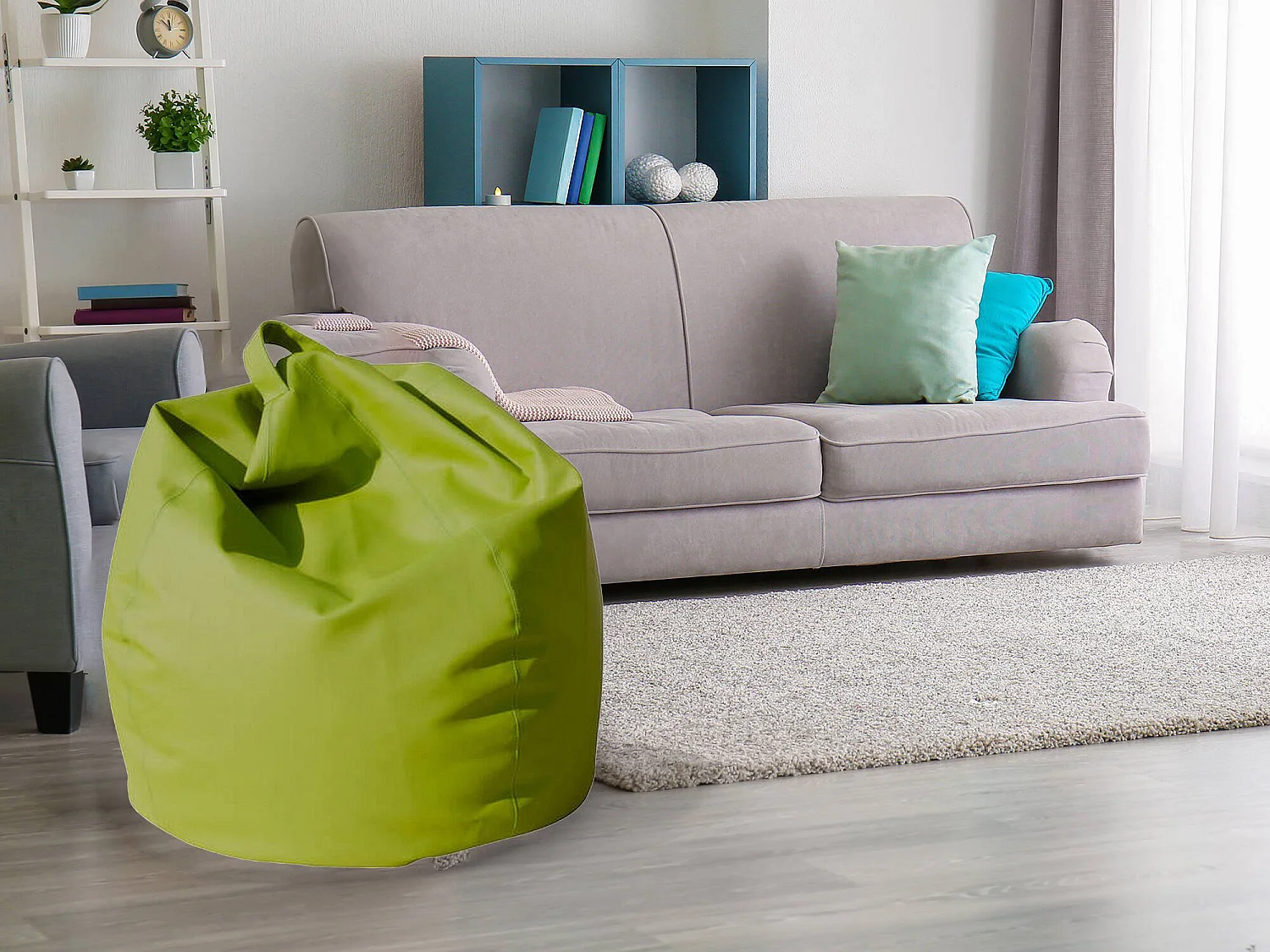 Pouf Azelia, Fauteuil polyvalent, Chaise sac, Pouf repose-pieds, Made in Italy, 70x70 h110 cm, Vert