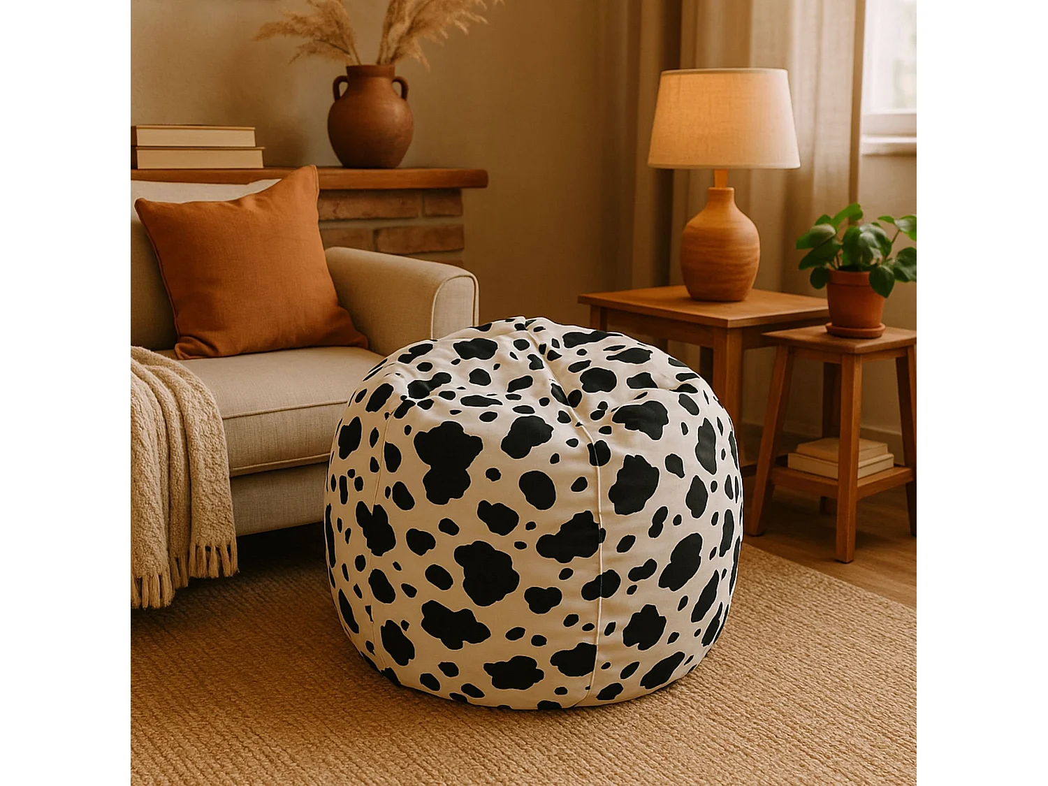 Pufe Lorenza, Poltrona multiusos, Pufe, Pufe para pés, Fabricado em Itália, 80x80 h120 cm, Preto e branco, Padrão manchado