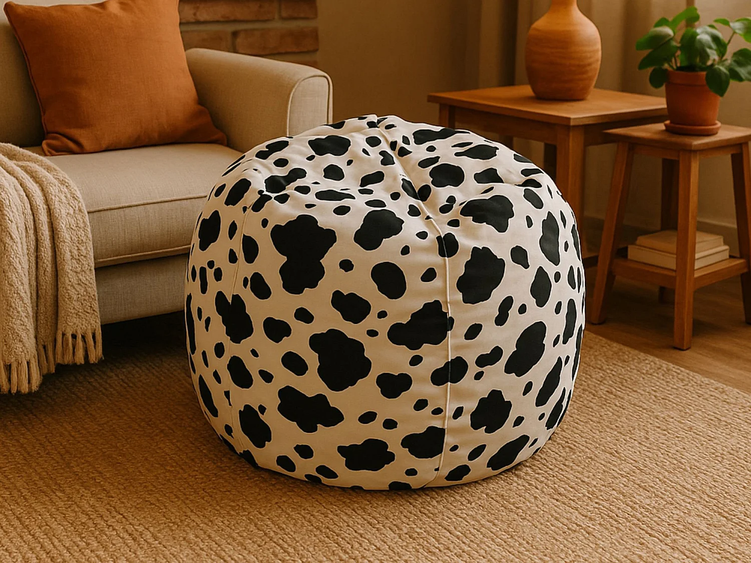 Pouf Lorenza, Mehrzwecksessel, Sitzsack, Hockerhocker, Made in Italy, 80x80 h120 cm, Schwarz und WeiÃŸ,Gepunktetes Muster