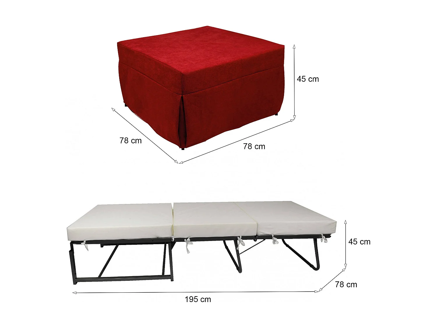 Arno poef, Multifunctionele fauteuil, Zitzak, Voetenbank poef, Made in Italy, 78x78 h45 cm, Rood