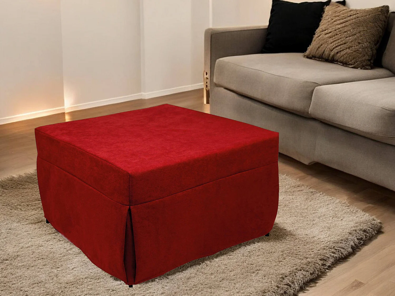 Pouf Arno, Fauteuil polyvalent, Chaise sac, Pouf repose-pieds, Made in Italy, 78x78 h45 cm, Rouge