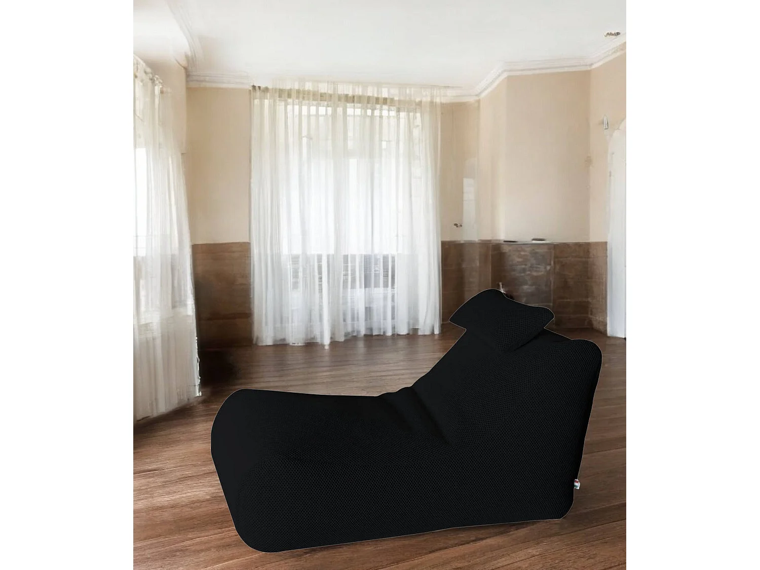 Pouf ÐœÑ–hck, Fauteuil polyvalent, Chaise sac, Pouf repose-pieds, Made in Italy, 70x120 h65 cm, Noir