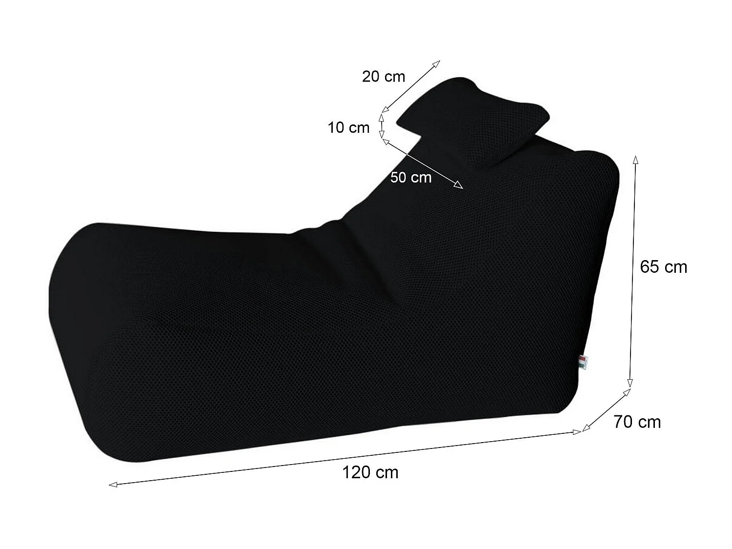 Pouf ÐœÑ–hck, Fauteuil polyvalent, Chaise sac, Pouf repose-pieds, Made in Italy, 70x120 h65 cm, Noir