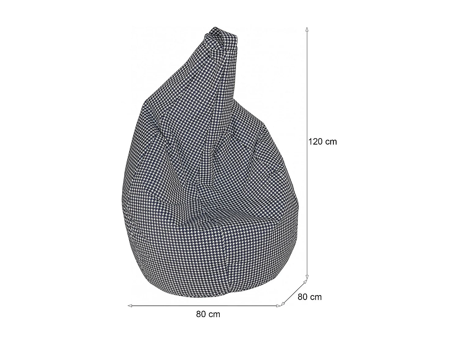 Pouf Maristella, Mehrzwecksessel, Sitzsack, Hockerhocker, Made in Italy, 80x80 h120 cm, Schwarz und WeiÃŸ, Hahnentritt klein