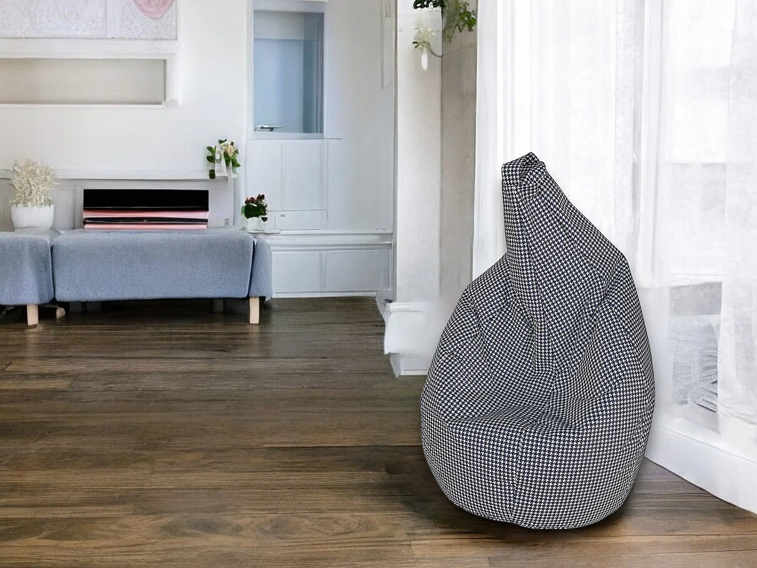 Puf Maristella, Sillón multiusos, Puf, Puf reposapiés, Made in Italy, 80x80 h120 cm, Negro y Blanco, Pata de gallo pequeña