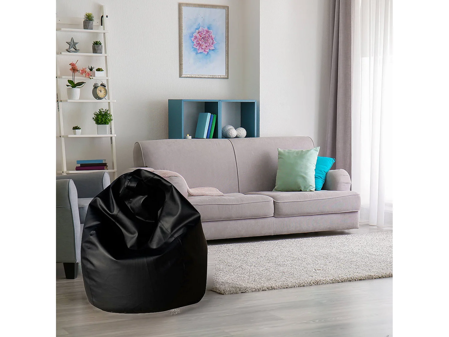 Pouf Alez, Fauteuil polyvalent, Chaise sac, Pouf repose-pieds, Made in Italy, 70x70 h110 cm, Noir