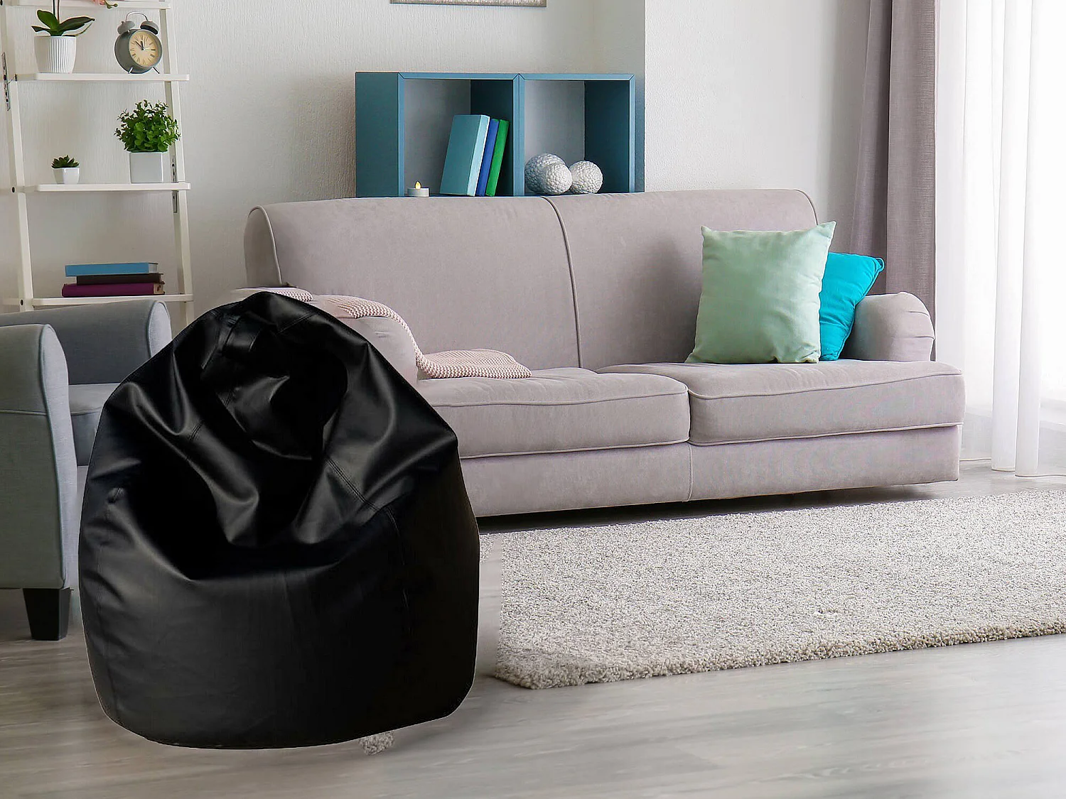 Pouf Alez, Fauteuil polyvalent, Chaise sac, Pouf repose-pieds, Made in Italy, 70x70 h110 cm, Noir
