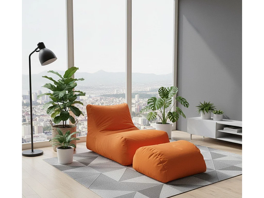 Alton poef, Multifunctionele fauteuil, Zitzak, Voetenbank poef, Made in Italy, 120x80 h60 cm, Oranje