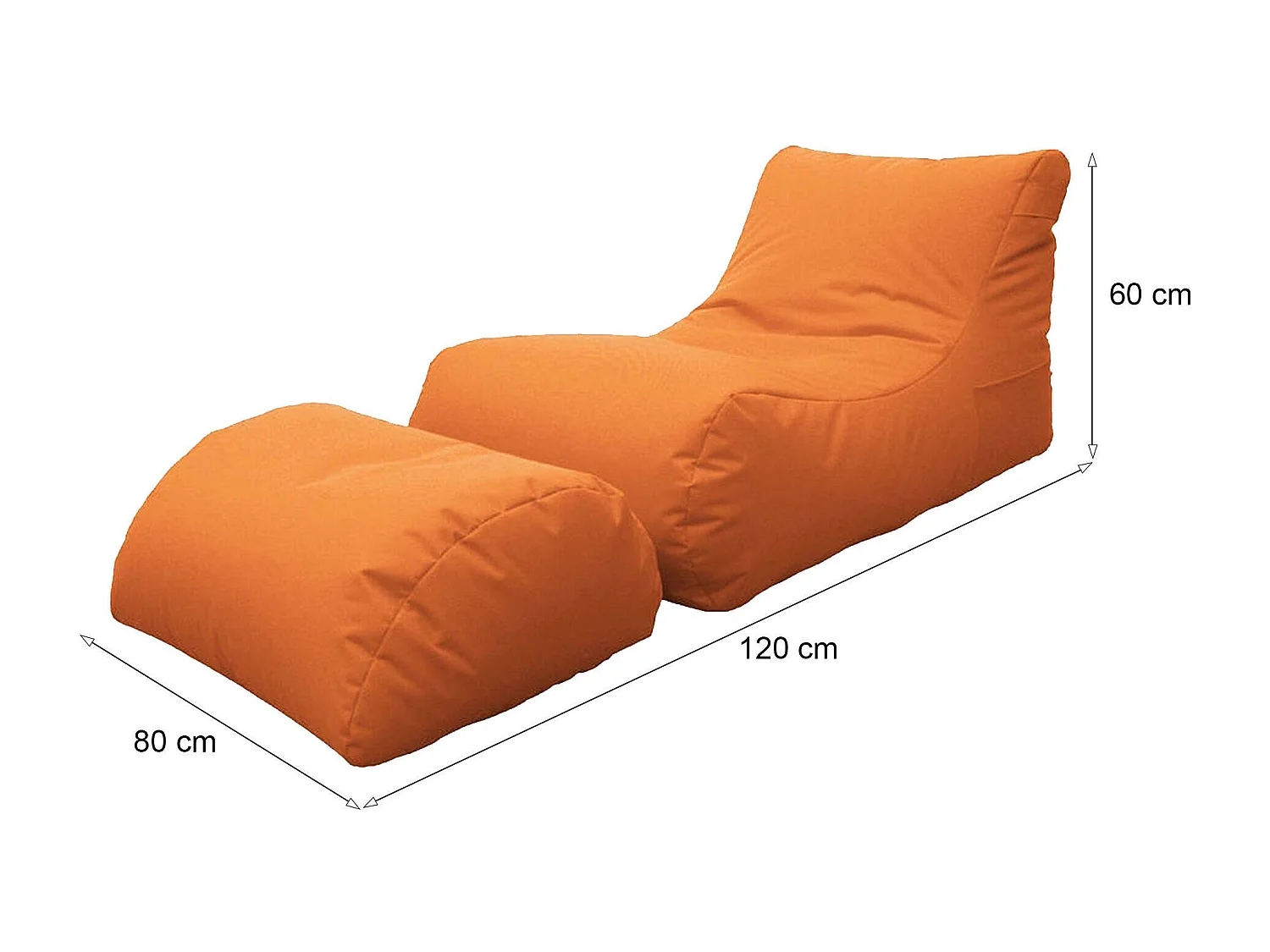 Pouf Alton, Fauteuil polyvalent, Chaise sac, Pouf repose-pieds, Made in Italy, 120x80 h60 cm, Orange