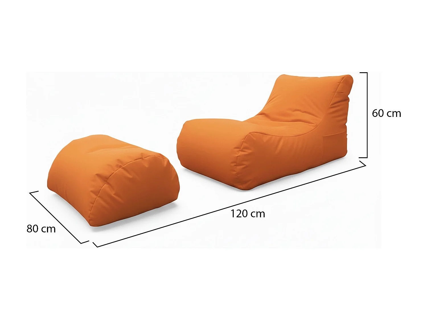 Pouf Alton, Fauteuil polyvalent, Chaise sac, Pouf repose-pieds, Made in Italy, 120x80 h60 cm, Orange