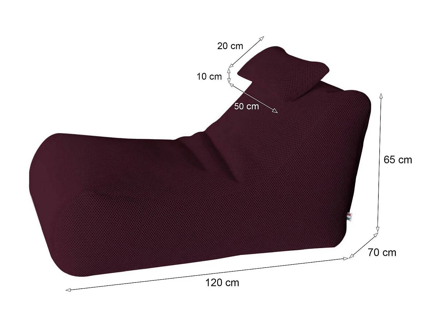 Pufe ÐœÑ–hck, Poltrona multiusos, Pufe, Pufe apoio para os pés, Fabricado em Itália, 70x120 h65 cm, Bordéus