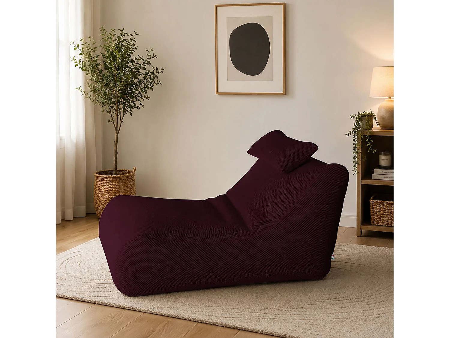 Pouf ÐœÑ–hck, Fauteuil polyvalent, Chaise sac, Pouf repose-pieds, Made in Italy, 70x120 h65 cm, Bordeaux