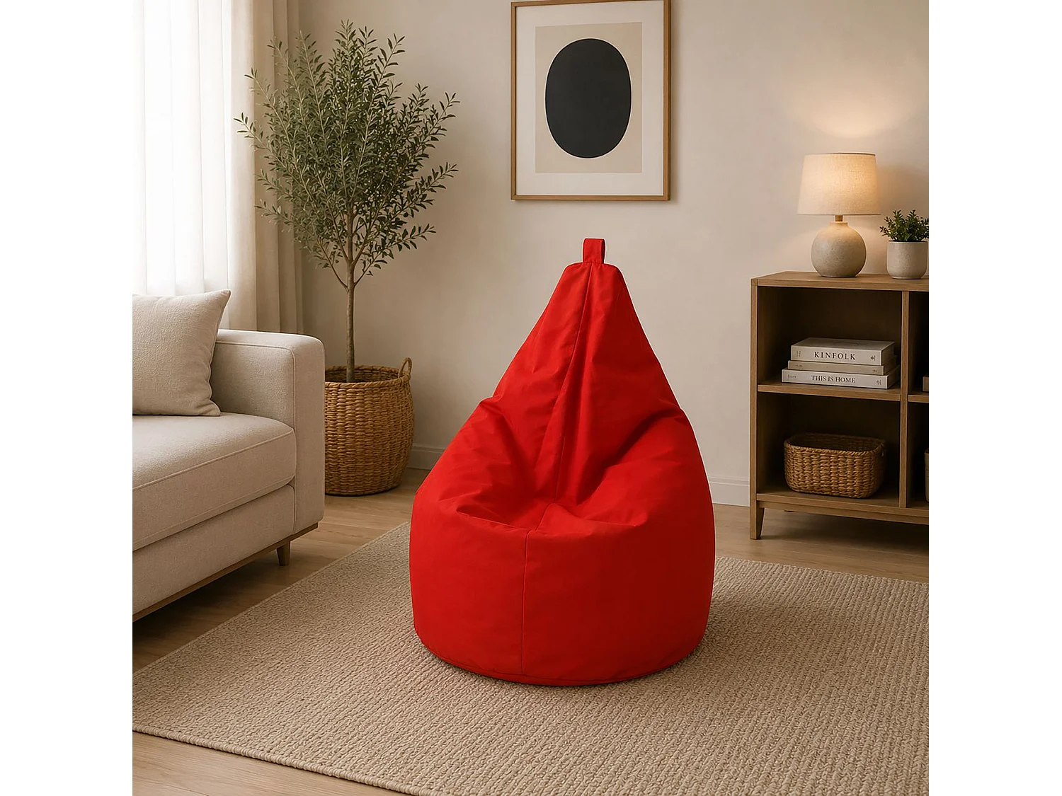 Pouf Angillina, Fauteuil polyvalent, Chaise sac, Pouf repose-pieds, Made in Italy, 80x80 h120 cm, Rouge