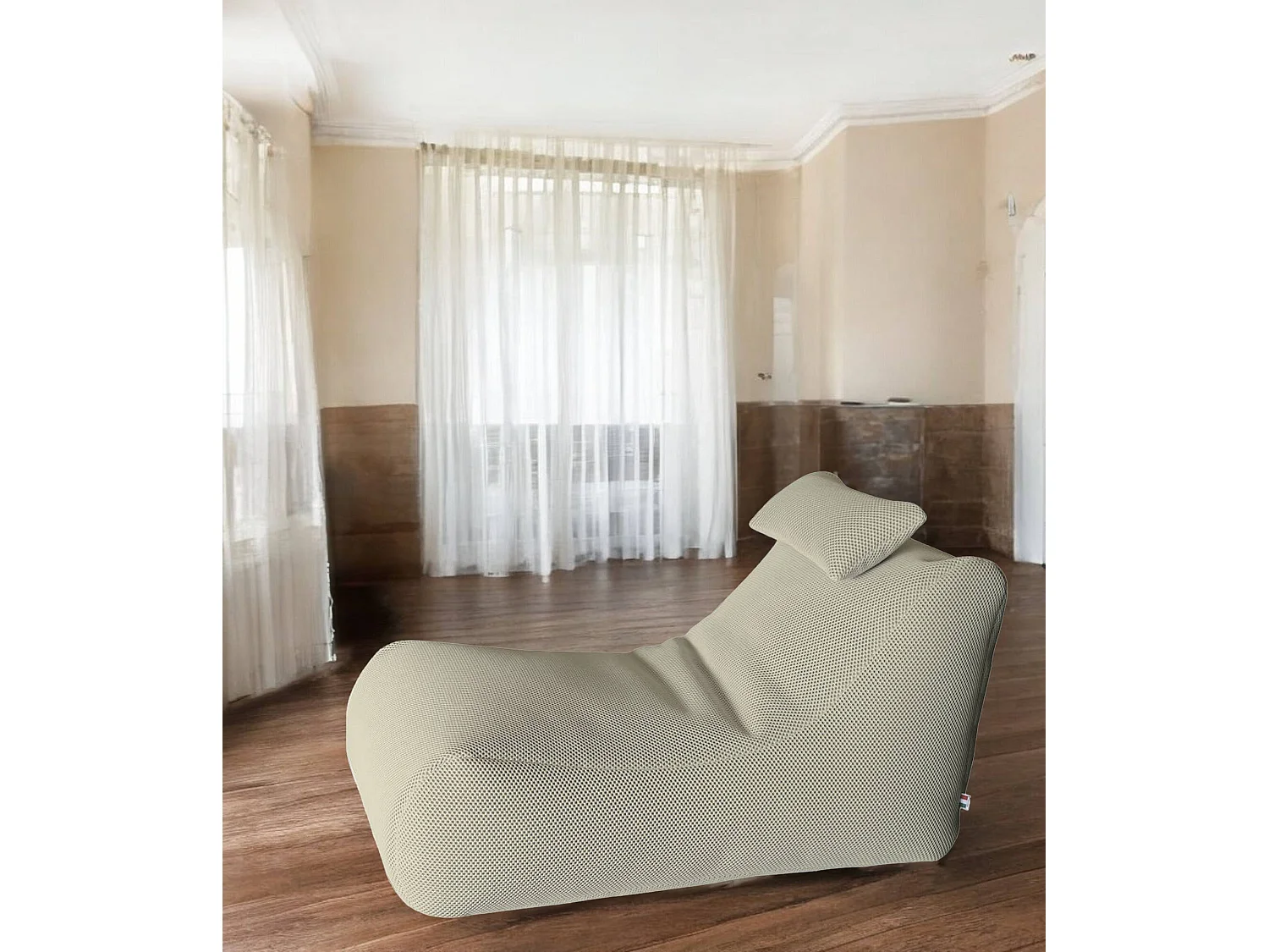 Pouf ÐœÑ–hck, Fauteuil polyvalent, Chaise sac, Pouf repose-pieds, Made in Italy, 70x120 h65 cm, Beige