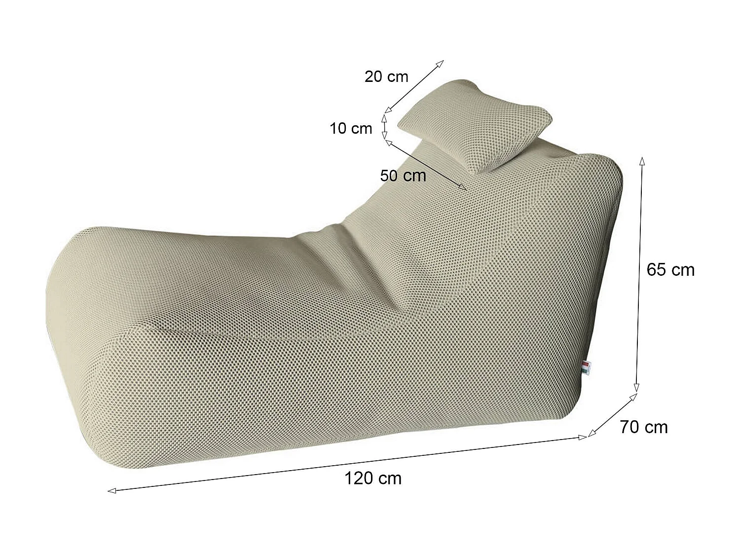 Pouf ÐœÑ–hck, Fauteuil polyvalent, Chaise sac, Pouf repose-pieds, Made in Italy, 70x120 h65 cm, Beige