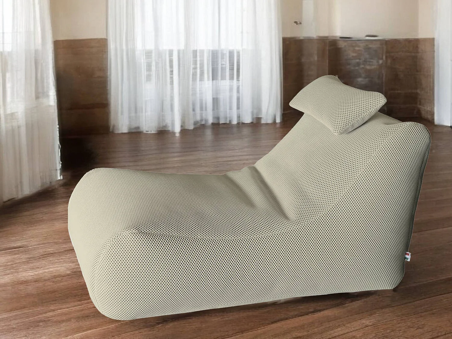 Pouf ÐœÑ–hck, Fauteuil polyvalent, Chaise sac, Pouf repose-pieds, Made in Italy, 70x120 h65 cm, Beige