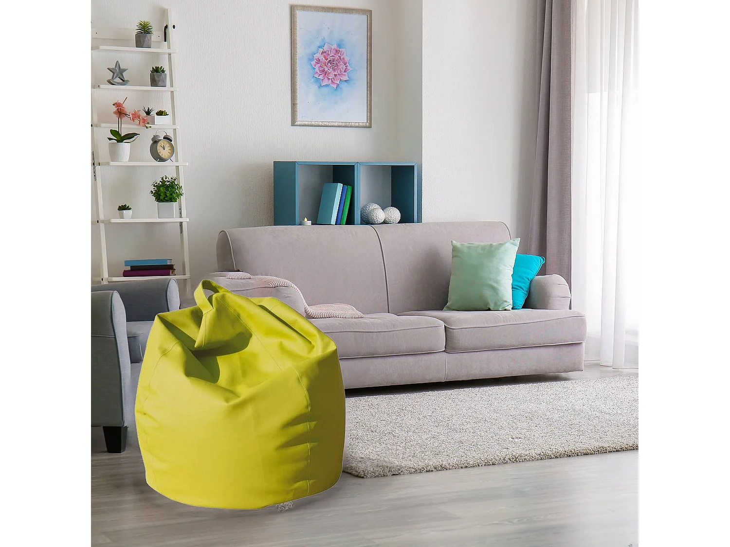 Pouf Azelia, Fauteuil polyvalent, Chaise sac, Pouf repose-pieds, Made in Italy, 70x70 h110 cm, Jaune