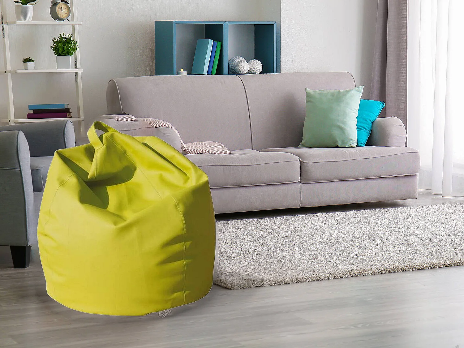 Azelia poef, Multifunctionele fauteuil, Zitzak, Voetenbank poef, Made in Italy, 70x70 h110 cm, Geel