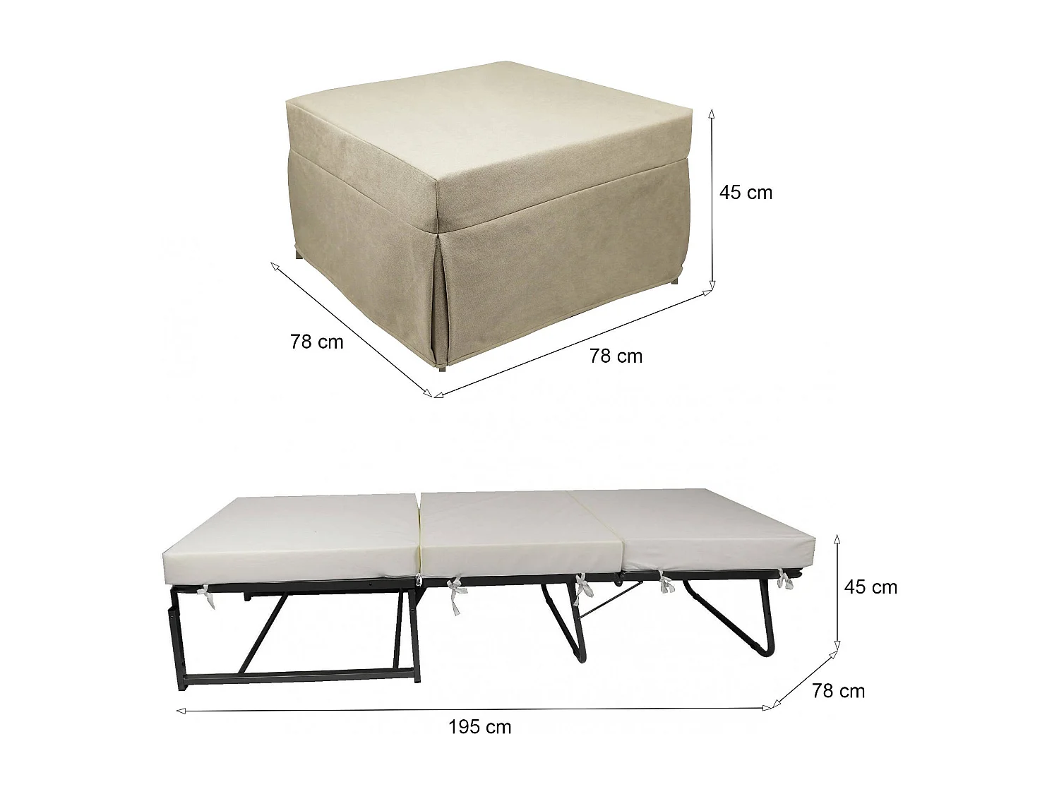 Pouf Arno, Mehrzwecksessel, Sitzsack, Hockerhocker, Made in Italy, 78x78 h45 cm, Beige