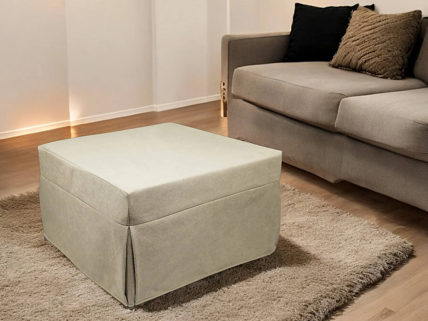 Pouf Arno, Fauteuil polyvalent, Chaise sac, Pouf repose-pieds, Made in Italy, 78x78 h45 cm, Beige