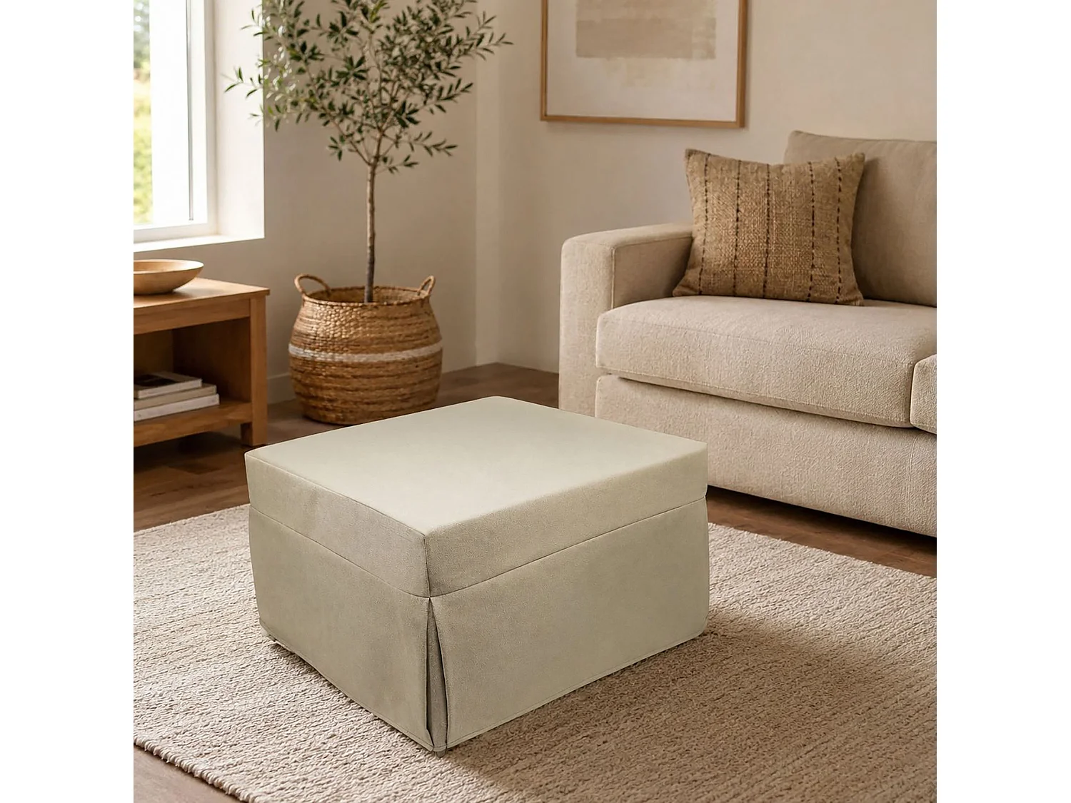 Pouf Arno, Fauteuil polyvalent, Chaise sac, Pouf repose-pieds, Made in Italy, 78x78 h45 cm, Beige