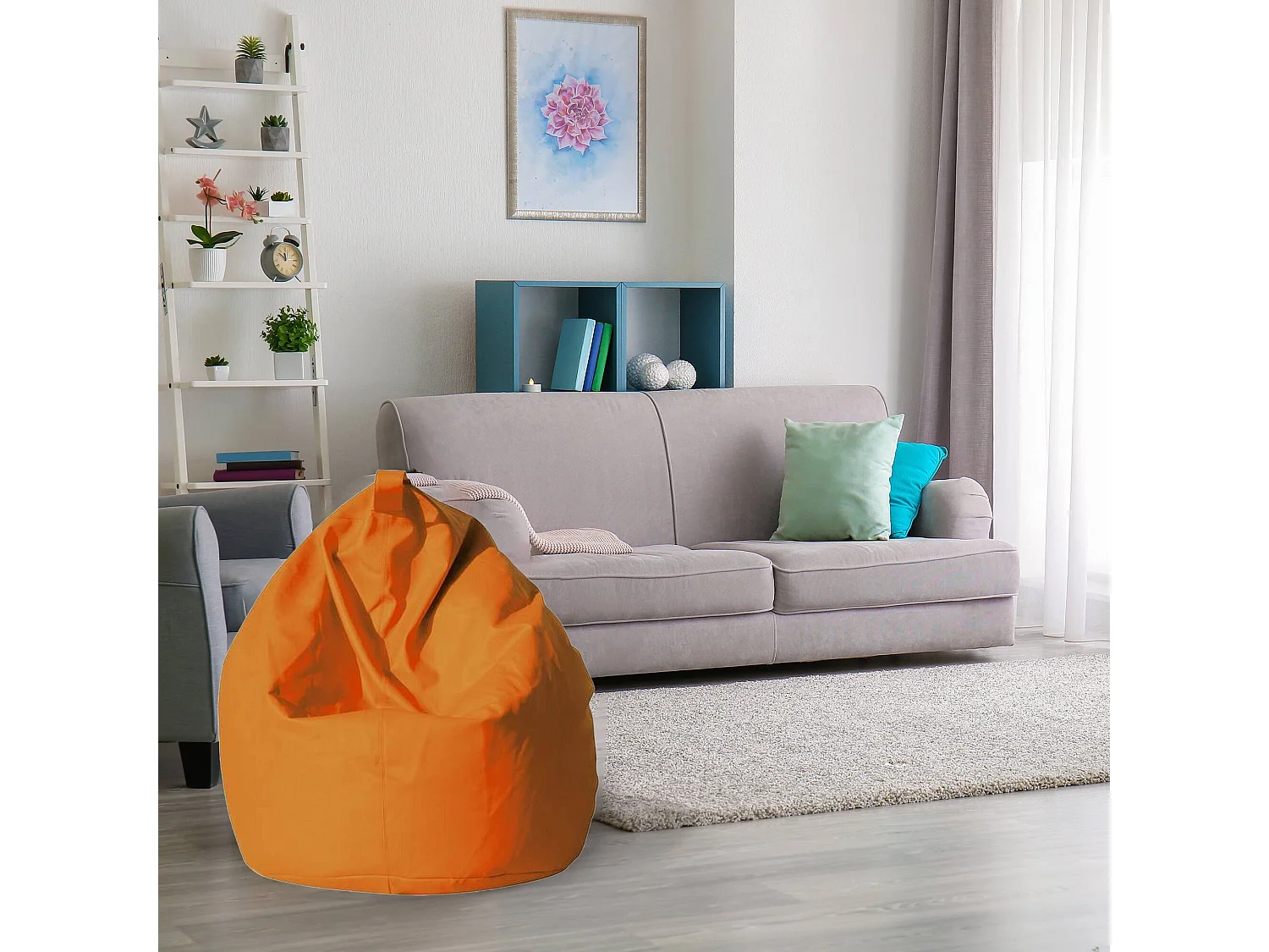 Pouf Azelia, Fauteuil polyvalent, Chaise sac, Pouf repose-pieds, Made in Italy, 70x70 h110 cm, Orange