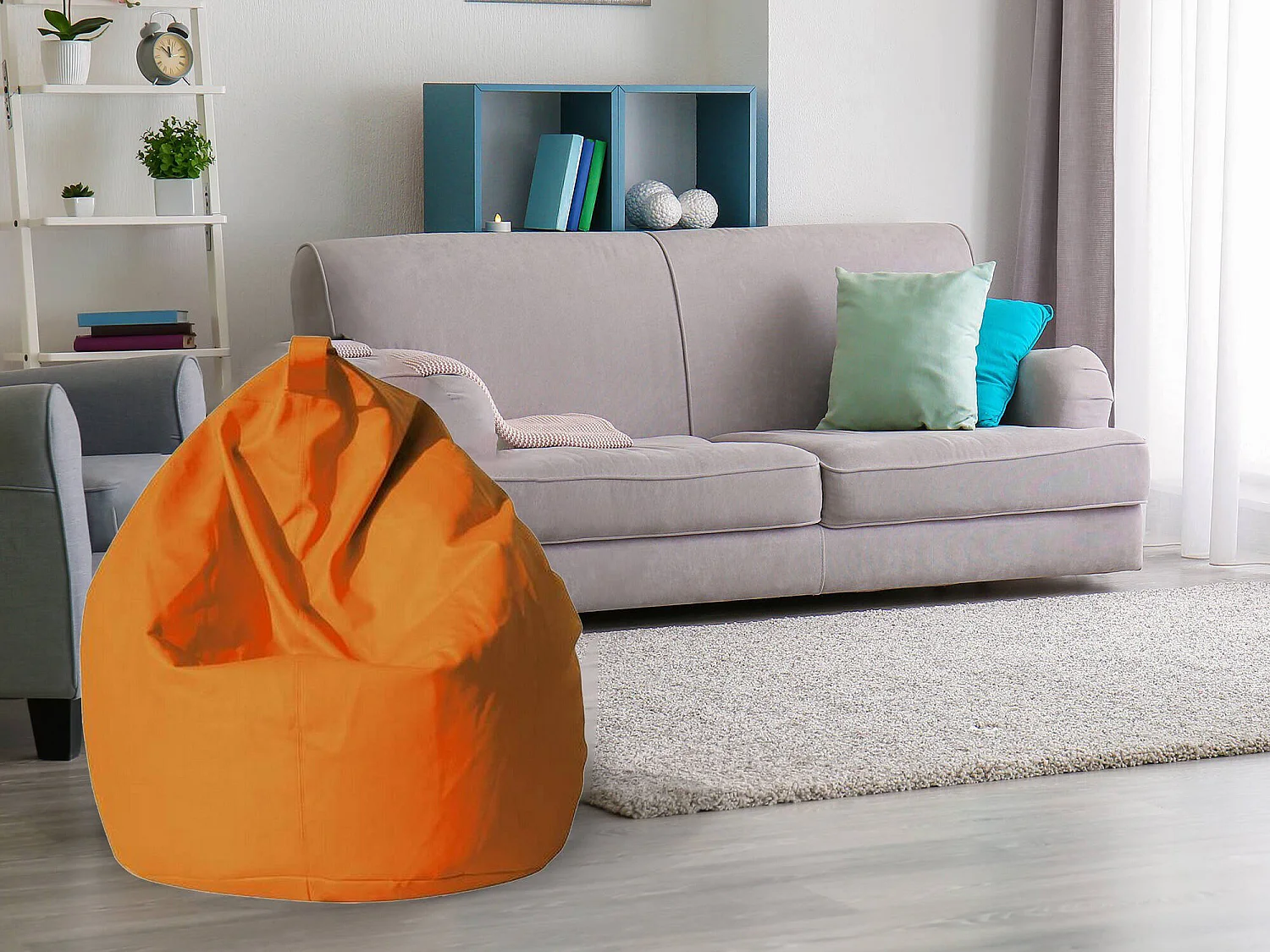 Pouf Azelia, Fauteuil polyvalent, Chaise sac, Pouf repose-pieds, Made in Italy, 70x70 h110 cm, Orange