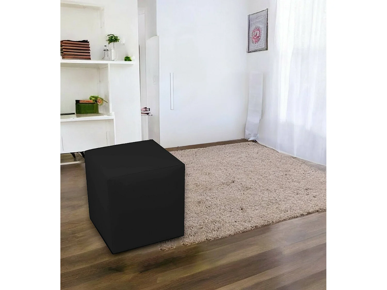 Accumoli poef, Multifunctionele fauteuil, Zitzak, Voetenbank poef, Made in Italy, 40x40 h42 cm, Zwart