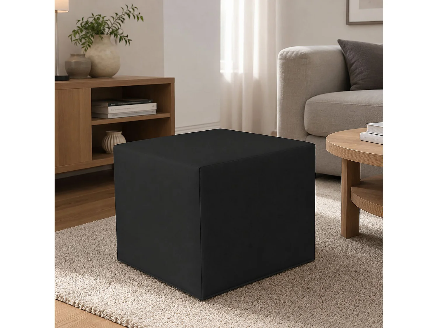 Pouf Accumoli, Fauteuil polyvalent, Chaise sac, Pouf repose-pieds, Made in Italy, 40x40 h42 cm, Noir